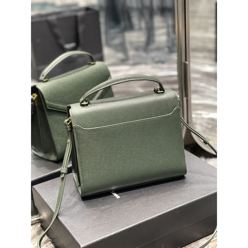 Saint Laurent Cassandra Medium Top Handle Bag In Grain De Poudre Emnossed Leather Paris Green