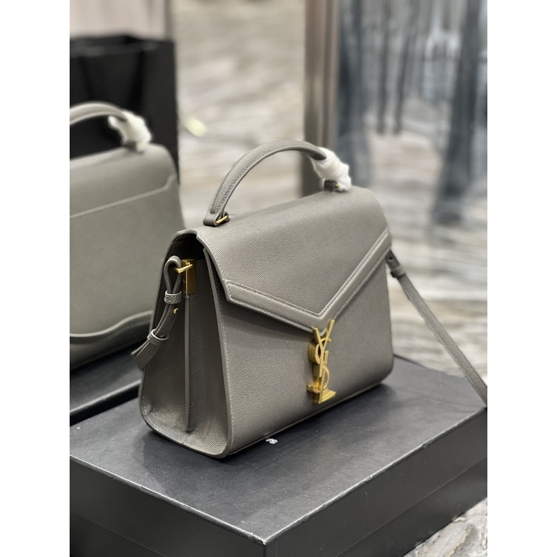 Saint Laurent Cassandra Medium Top Handle Bag In Grain De Poudre Emnossed Leather Grey