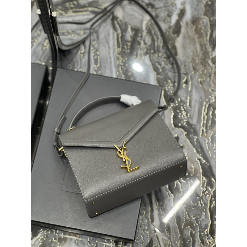 Saint Laurent Cassandra Medium Top Handle Bag In Grain De Poudre Emnossed Leather Grey