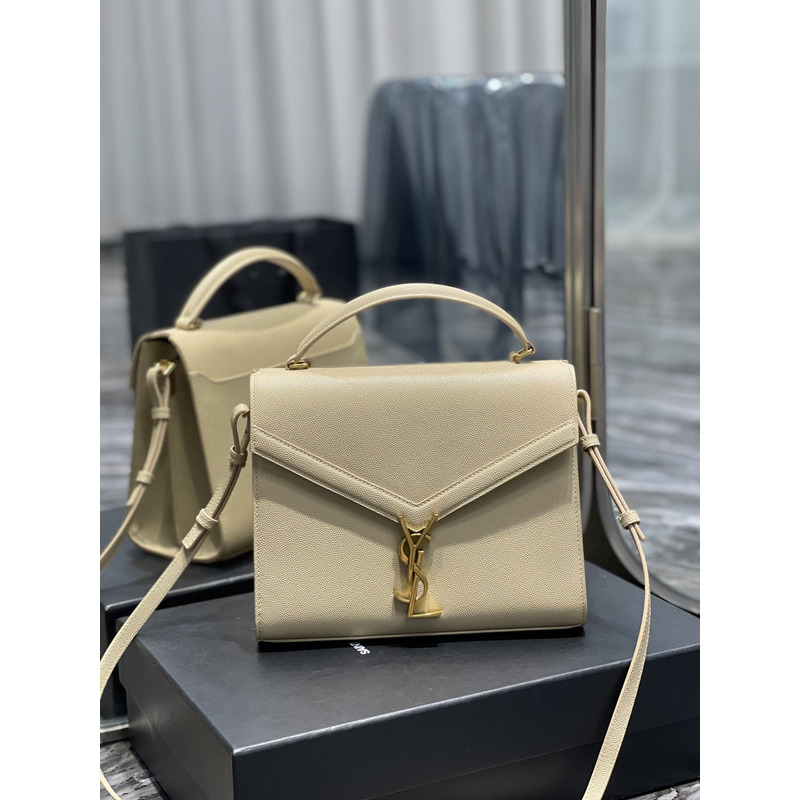 Saint Laurent Medium Cassandra Leather Top Handle Bag Blanc Vintage