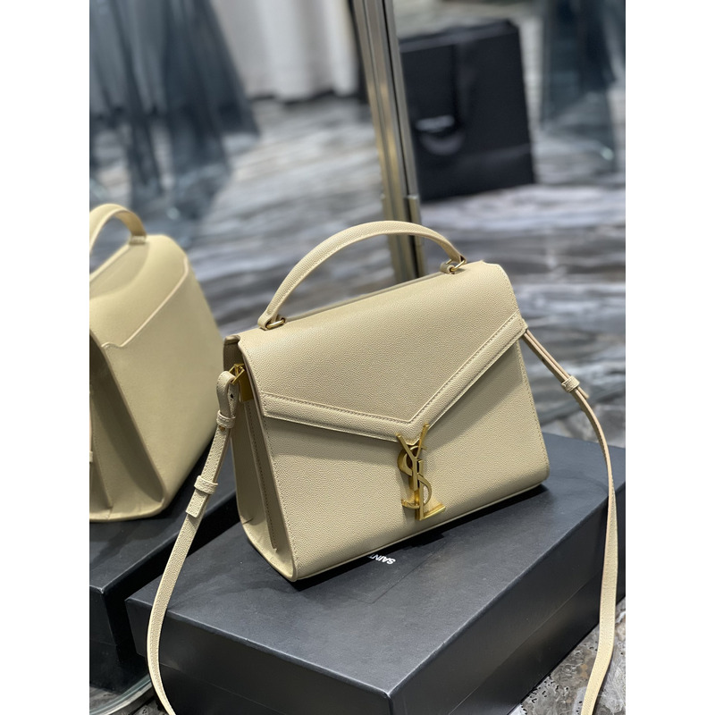 Saint Laurent Medium Cassandra Leather Top Handle Bag Blanc Vintage