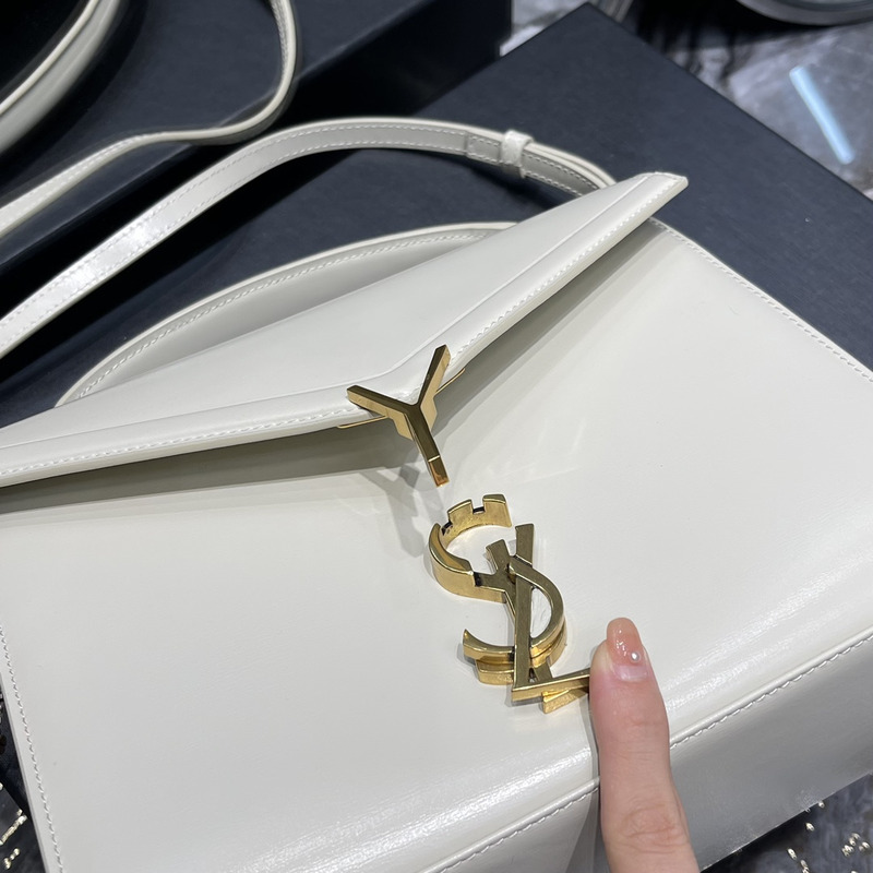 Saint Laurent Medium Cassandra Leather Top Handle Bag White