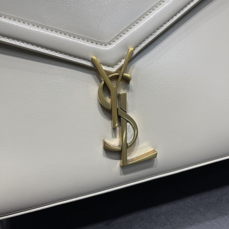 Saint Laurent Medium Cassandra Leather Top Handle Bag White