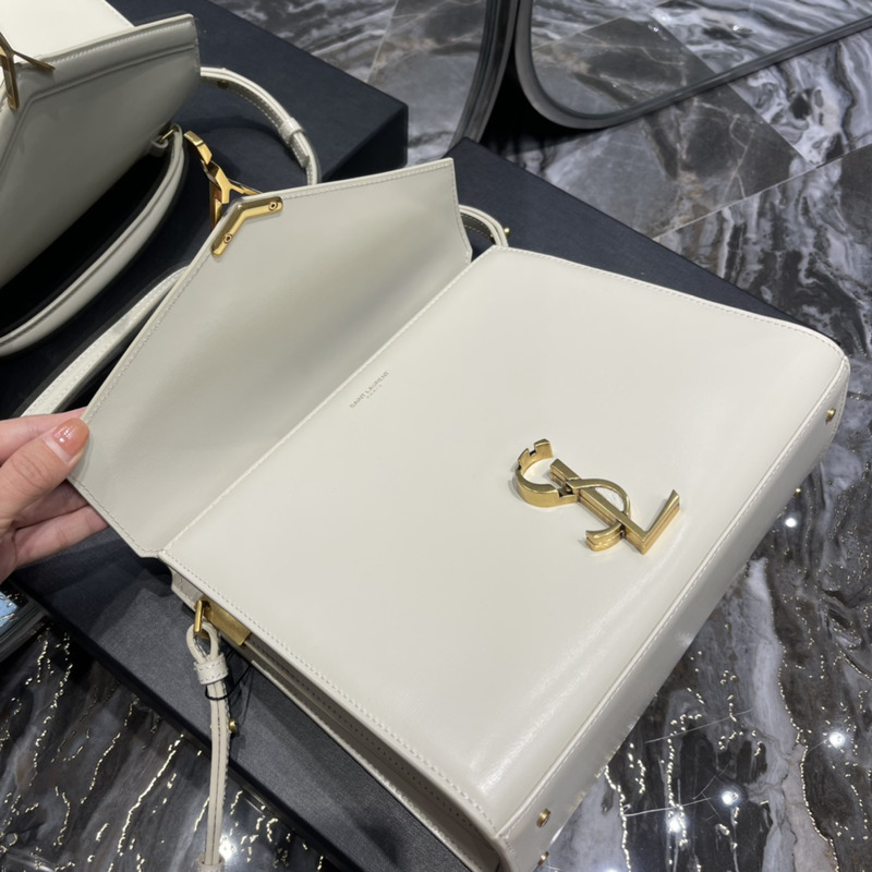 Saint Laurent Medium Cassandra Leather Top Handle Bag White