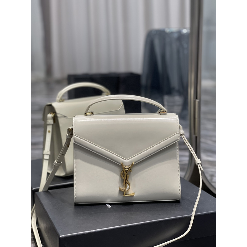 Saint Laurent Medium Cassandra Leather Top Handle Bag White