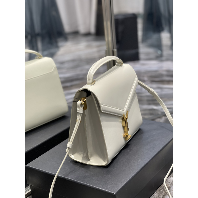 Saint Laurent Medium Cassandra Leather Top Handle Bag White