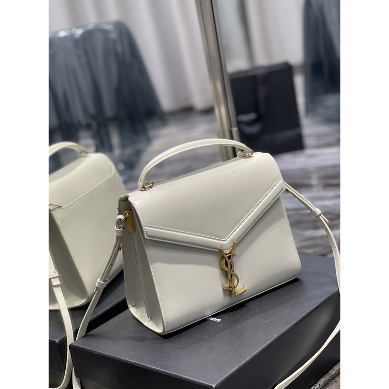 Saint Laurent Medium Cassandra Leather Top Handle Bag White