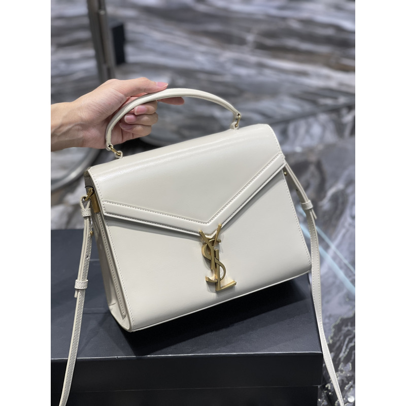 Saint Laurent Medium Cassandra Leather Top Handle Bag White