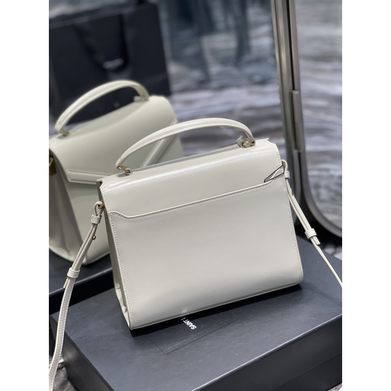 Saint Laurent Medium Cassandra Leather Top Handle Bag White