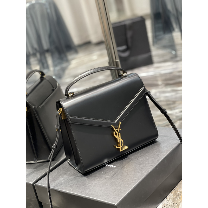 Saint Laurent Medium Cassandra Leather Top Handle Bag Black