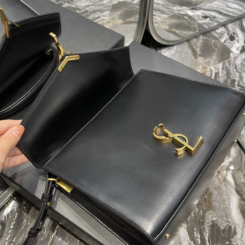 Saint Laurent Medium Cassandra Leather Top Handle Bag Black