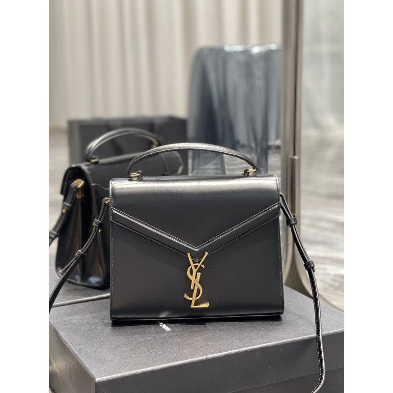 Saint Laurent Medium Cassandra Leather Top Handle Bag Black