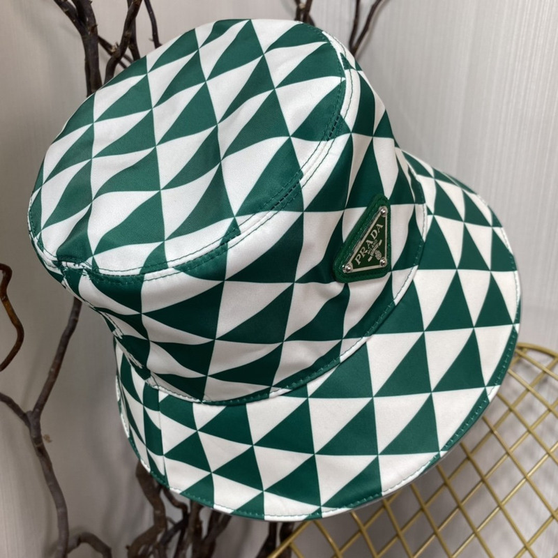 Pra*a printed re-nylon bucket hat white and green