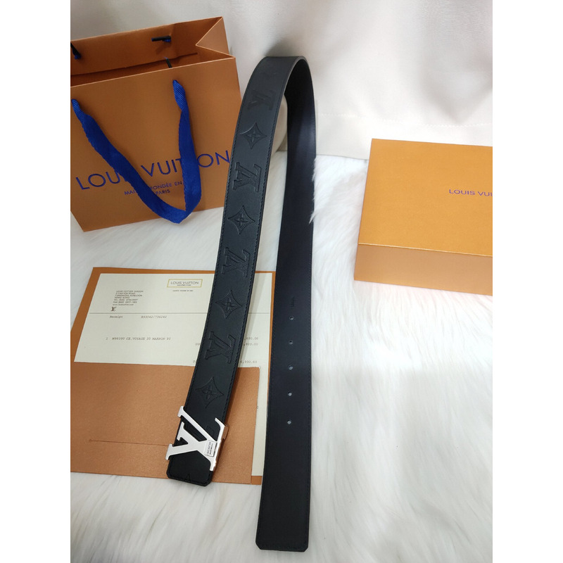 l**is V*t*n silver lv lock leather belt black