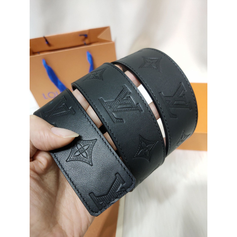 l**is V*t*n silver lv lock leather belt black