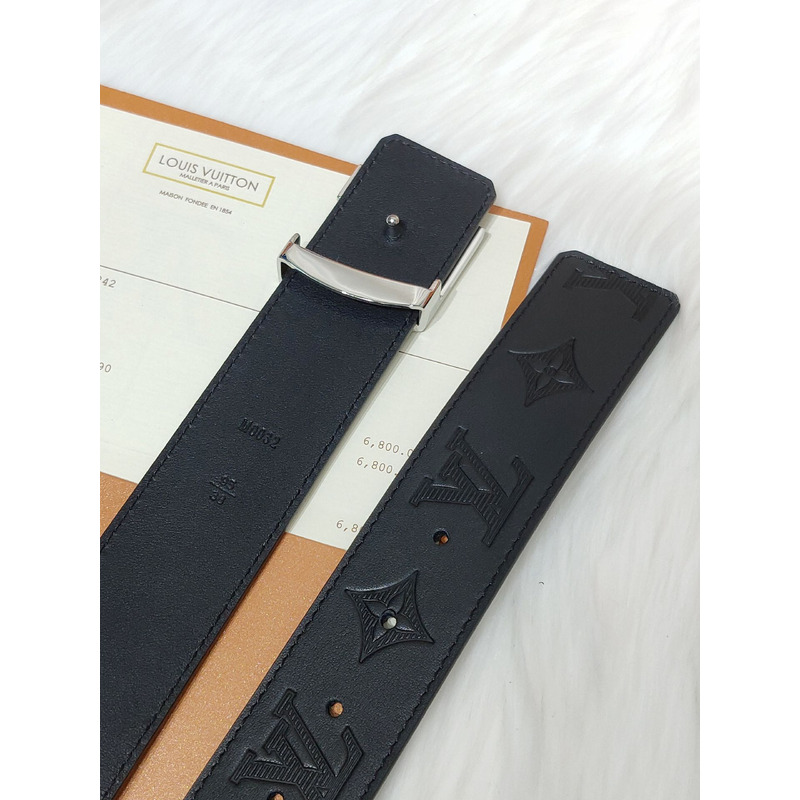 l**is V*t*n silver lv lock leather belt black