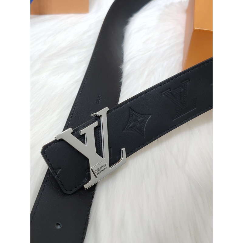 l**is V*t*n silver lv lock leather belt black