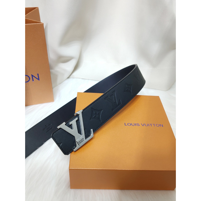 l**is V*t*n silver lv lock leather belt black