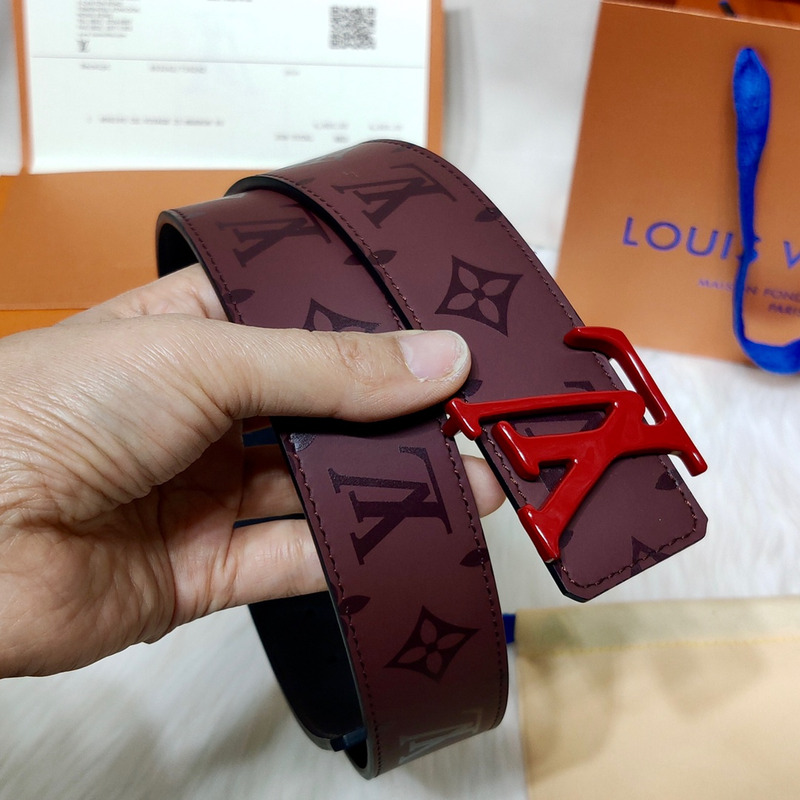 l**is V*t*n red lv lock leather belt brown