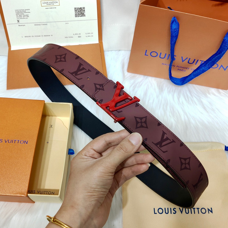 l**is V*t*n red lv lock leather belt brown