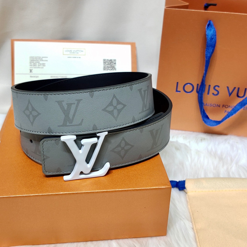 l**is V*t*n white lv lock leather belt grey