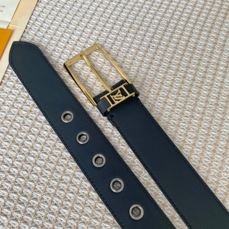 l**is V*t*n vendome gold-tone lock 35mm belt with l**is black