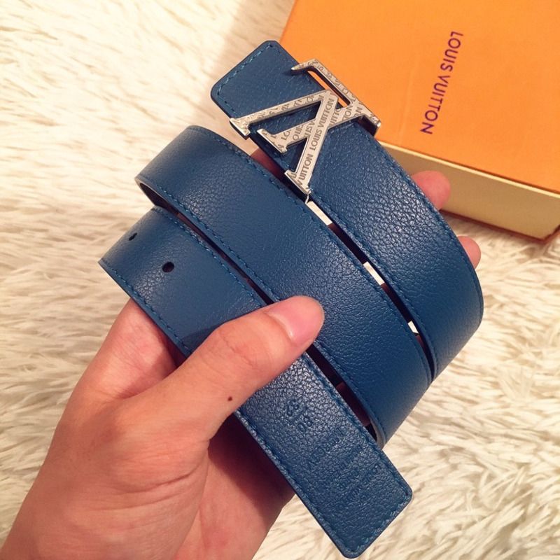 LV INITIALS 40MM REVERSIBLE BELT BLUE