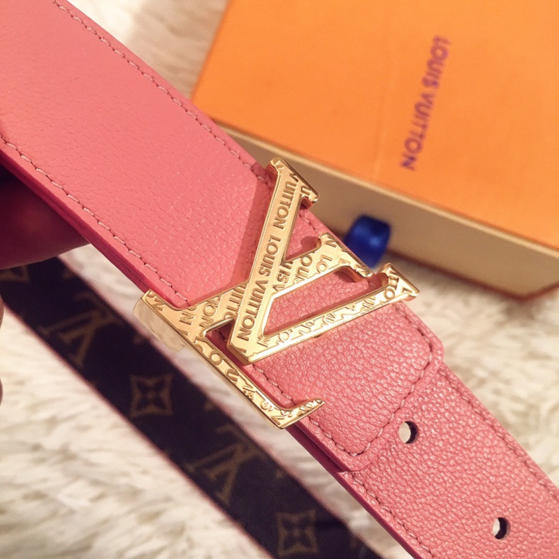 LV INITIALS 40MM REVERSIBLE BELT LIGHT RED