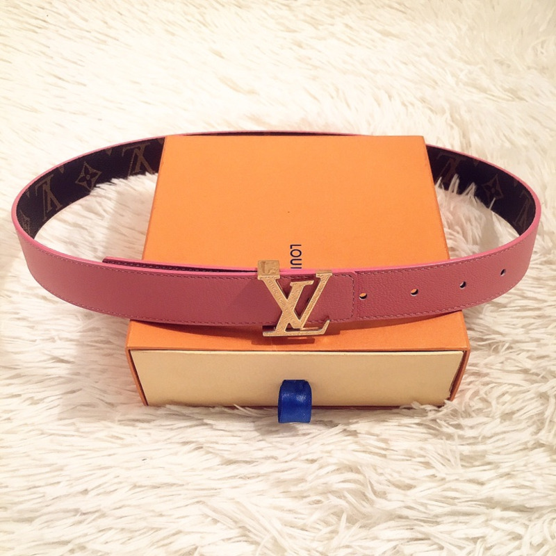 LV INITIALS 40MM REVERSIBLE BELT LIGHT RED