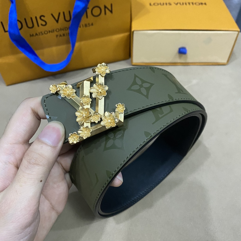 LV PYRAMIDE YELLOW FLOWER 40MM REVERSIBLE DARK GREEN BELT