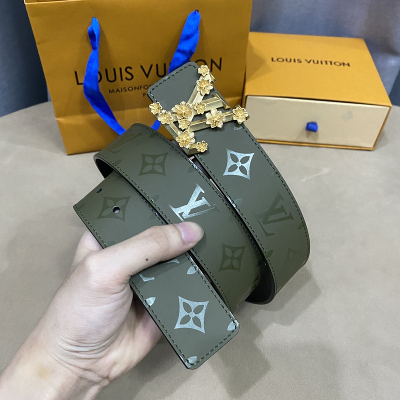 LV PYRAMIDE YELLOW FLOWER 40MM REVERSIBLE DARK GREEN BELT