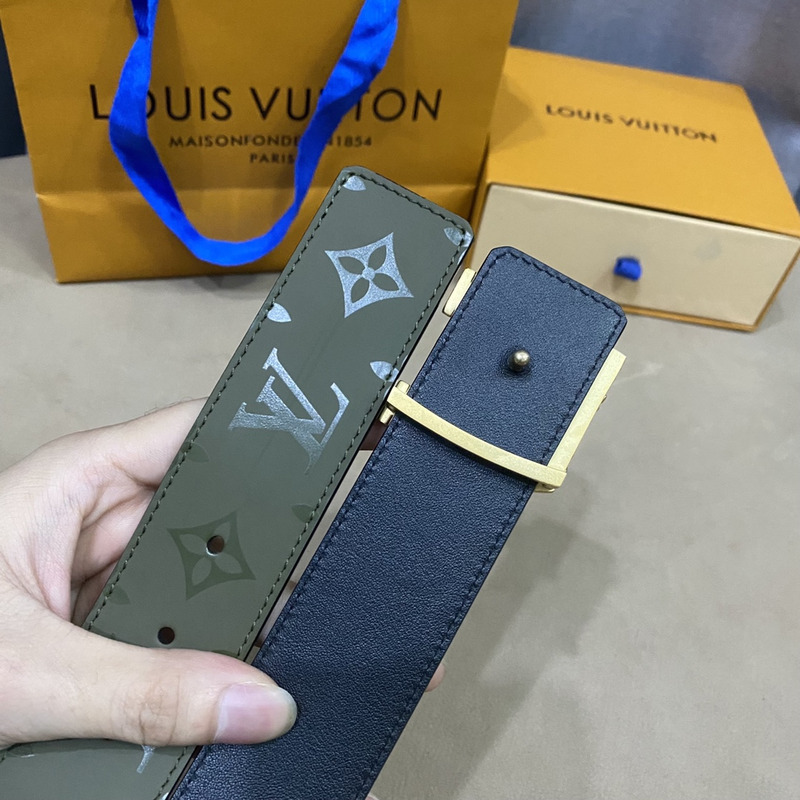 LV PYRAMIDE YELLOW FLOWER 40MM REVERSIBLE DARK GREEN BELT