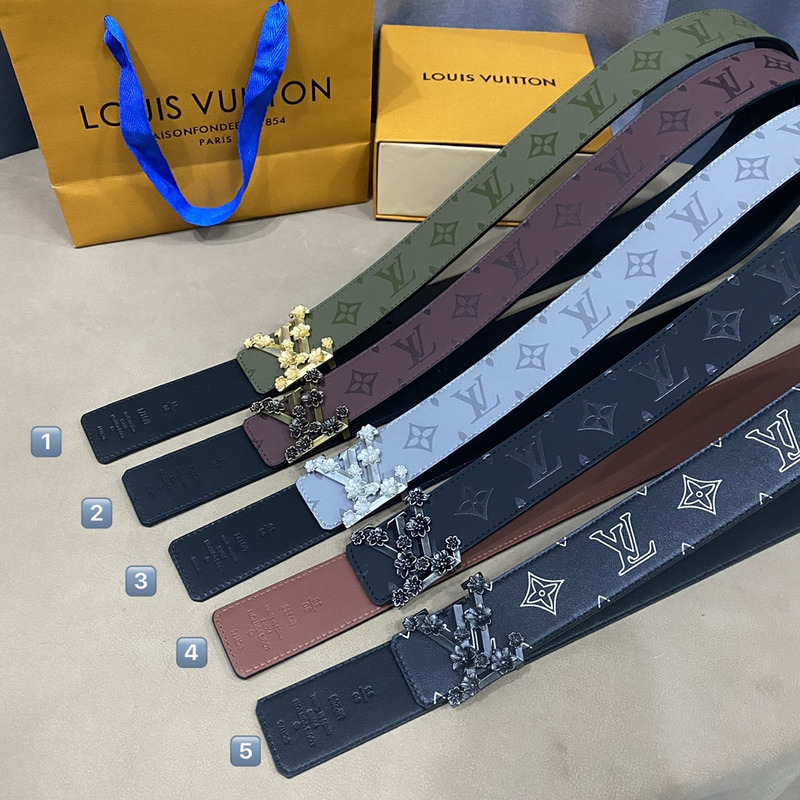 LV PYRAMIDE YELLOW FLOWER 40MM REVERSIBLE DARK GREEN BELT