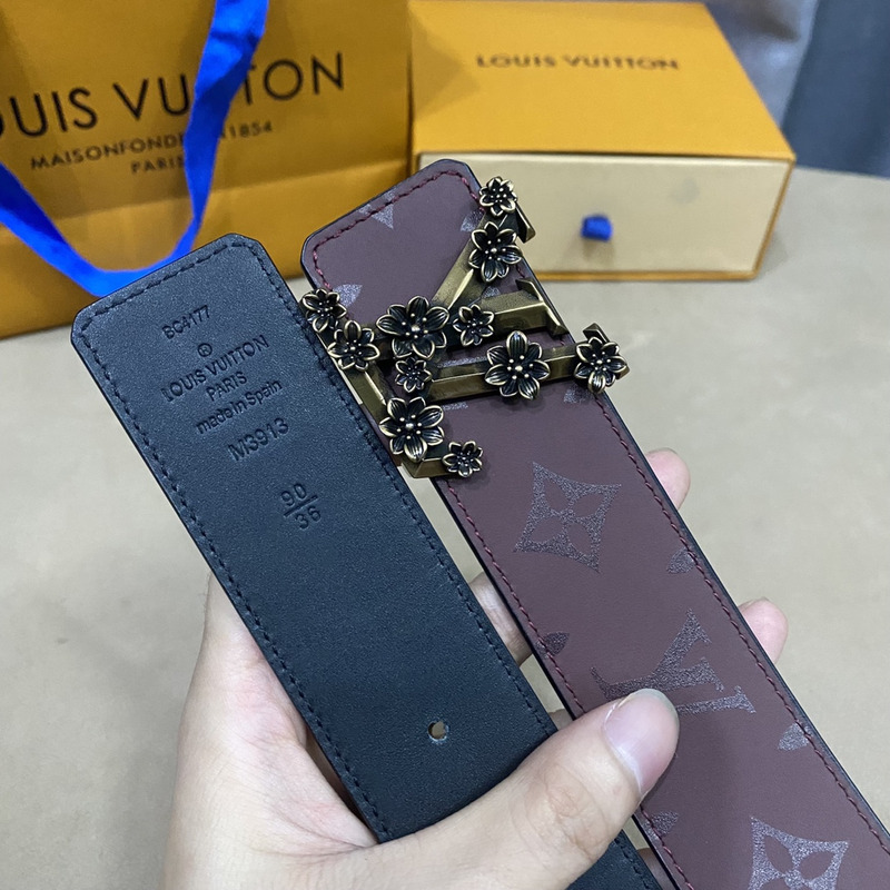 LV PYRAMIDE BLACK FLOWER 40MM REVERSIBLE  BROWN BELT