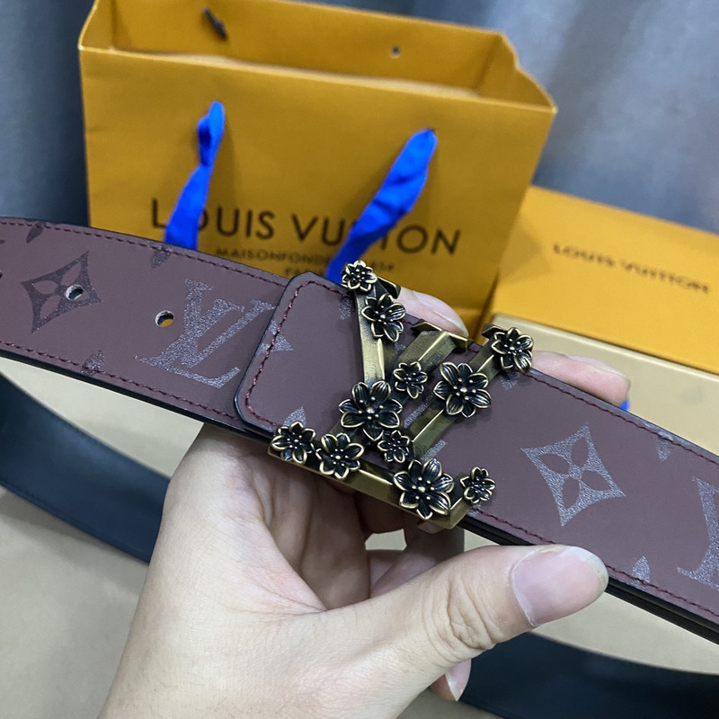 LV PYRAMIDE BLACK FLOWER 40MM REVERSIBLE  BROWN BELT