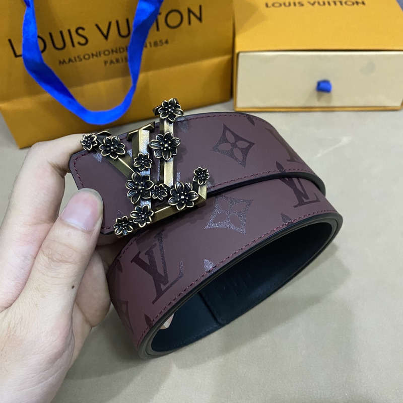 LV PYRAMIDE BLACK FLOWER 40MM REVERSIBLE  BROWN BELT