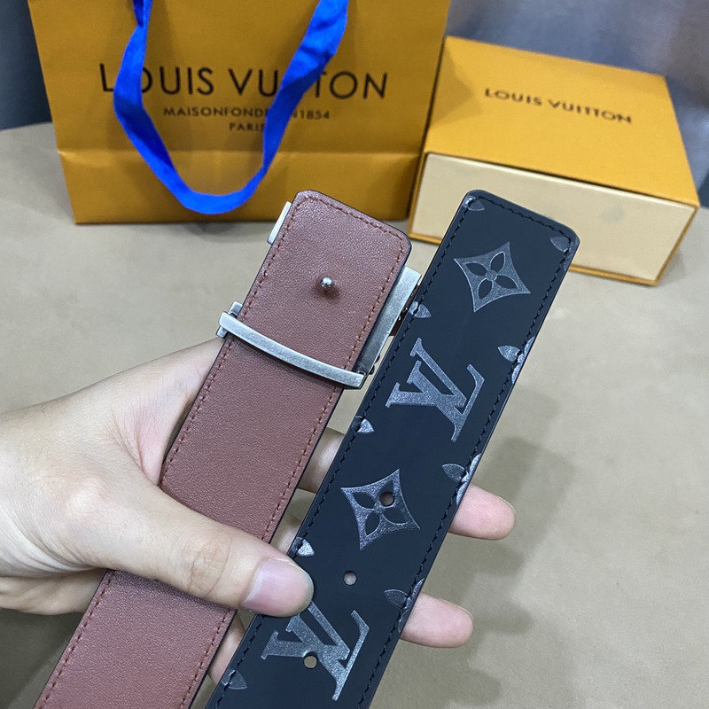 LV PYRAMIDE BLACK FLOWER 40MM REVERSIBLE DARK BLUE BELT