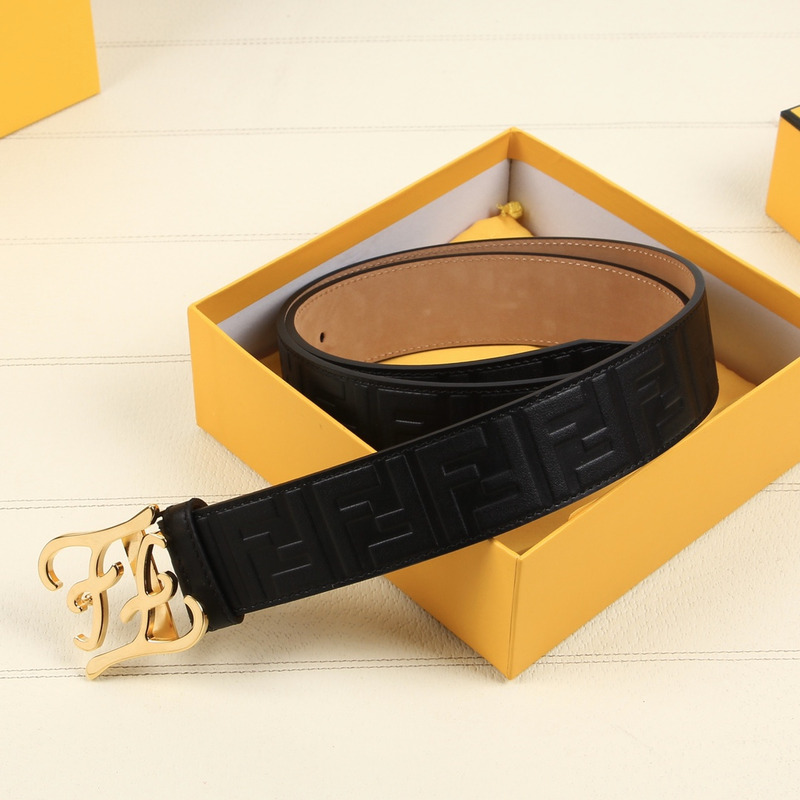 F**di gold-tone ff leather belt black