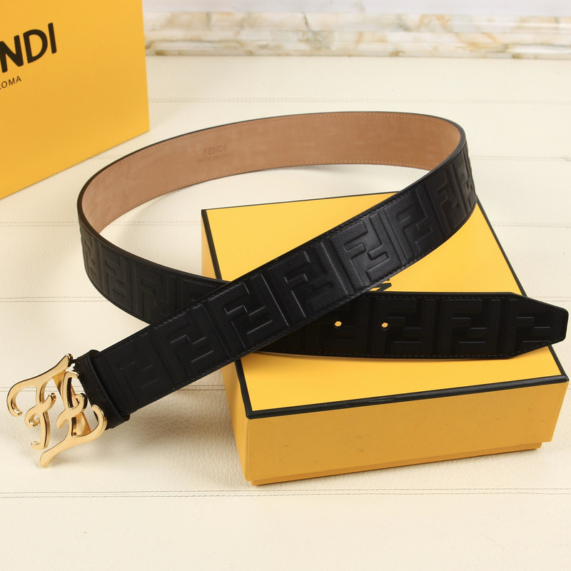 F**di gold-tone ff leather belt black