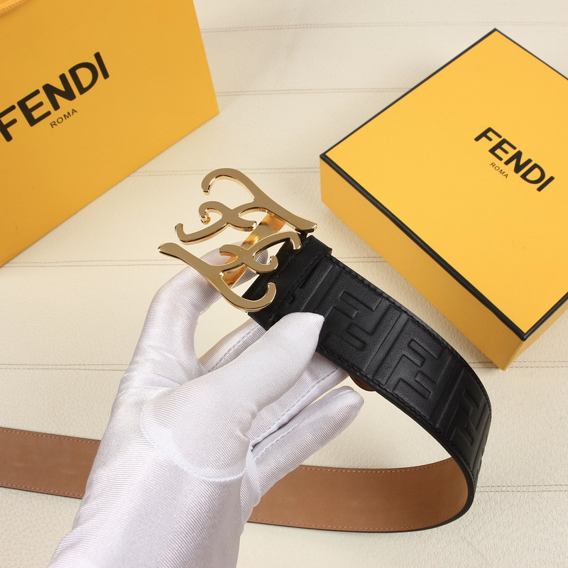 F**di gold-tone ff leather belt black