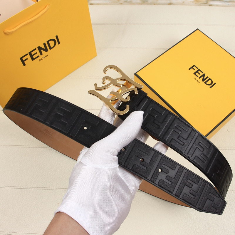 F**di gold-tone ff leather belt black