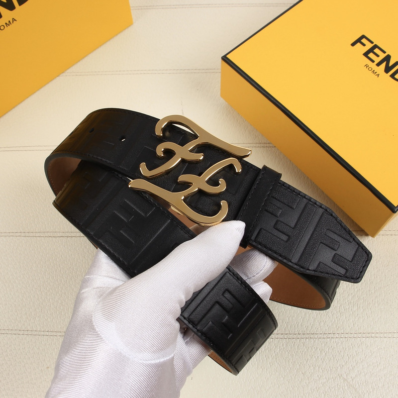 F**di gold-tone ff leather belt black