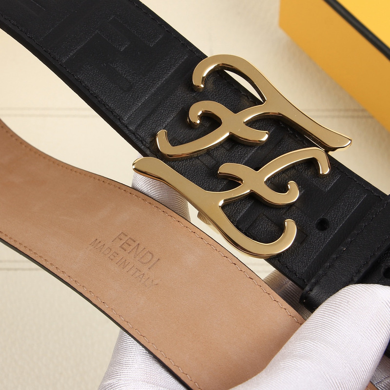 F**di gold-tone ff leather belt black