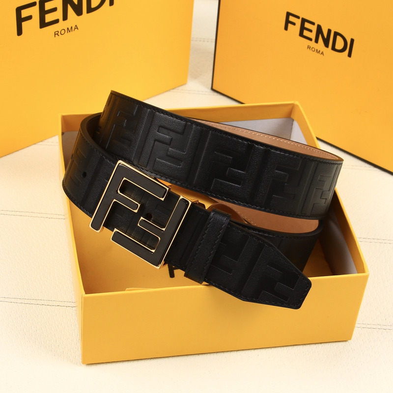 F**di black gold leather belt