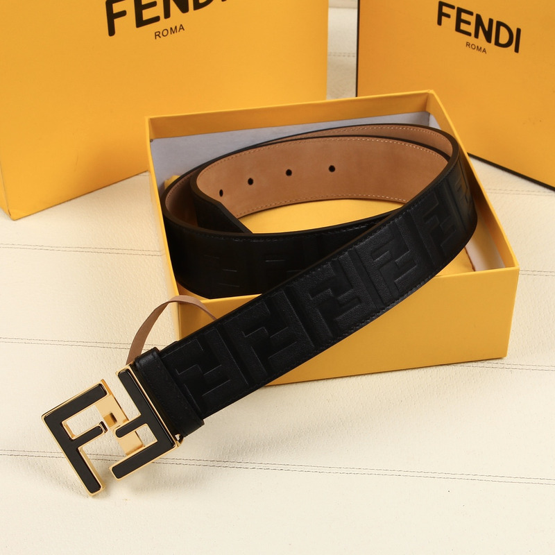 F**di black gold leather belt