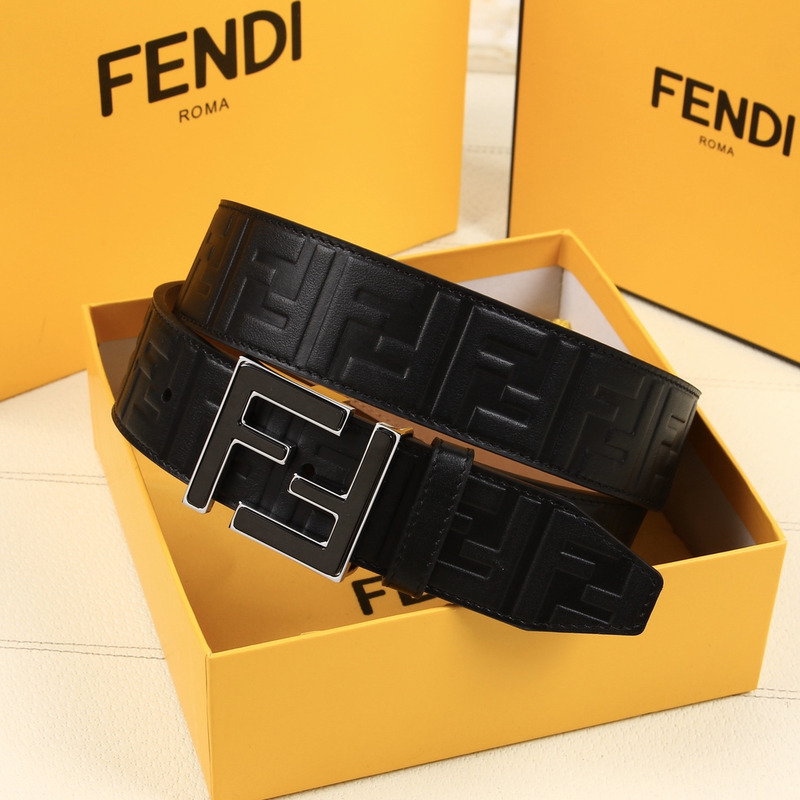 F**di black sliver leather belt