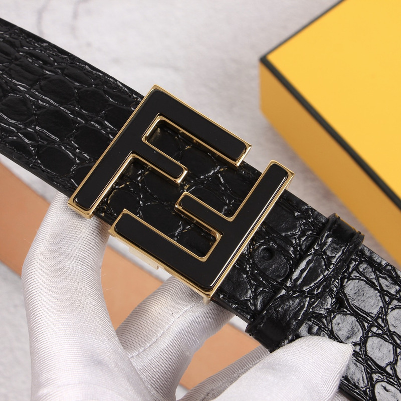 F**di gold black leather belt