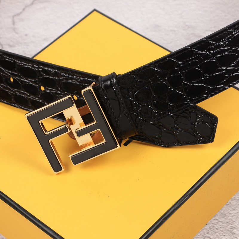 F**di gold black leather belt