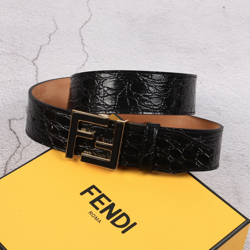 F**di gold black leather belt