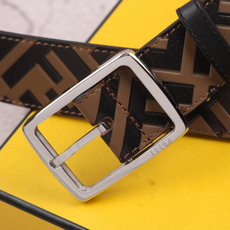 F**di leather sliver logo belt